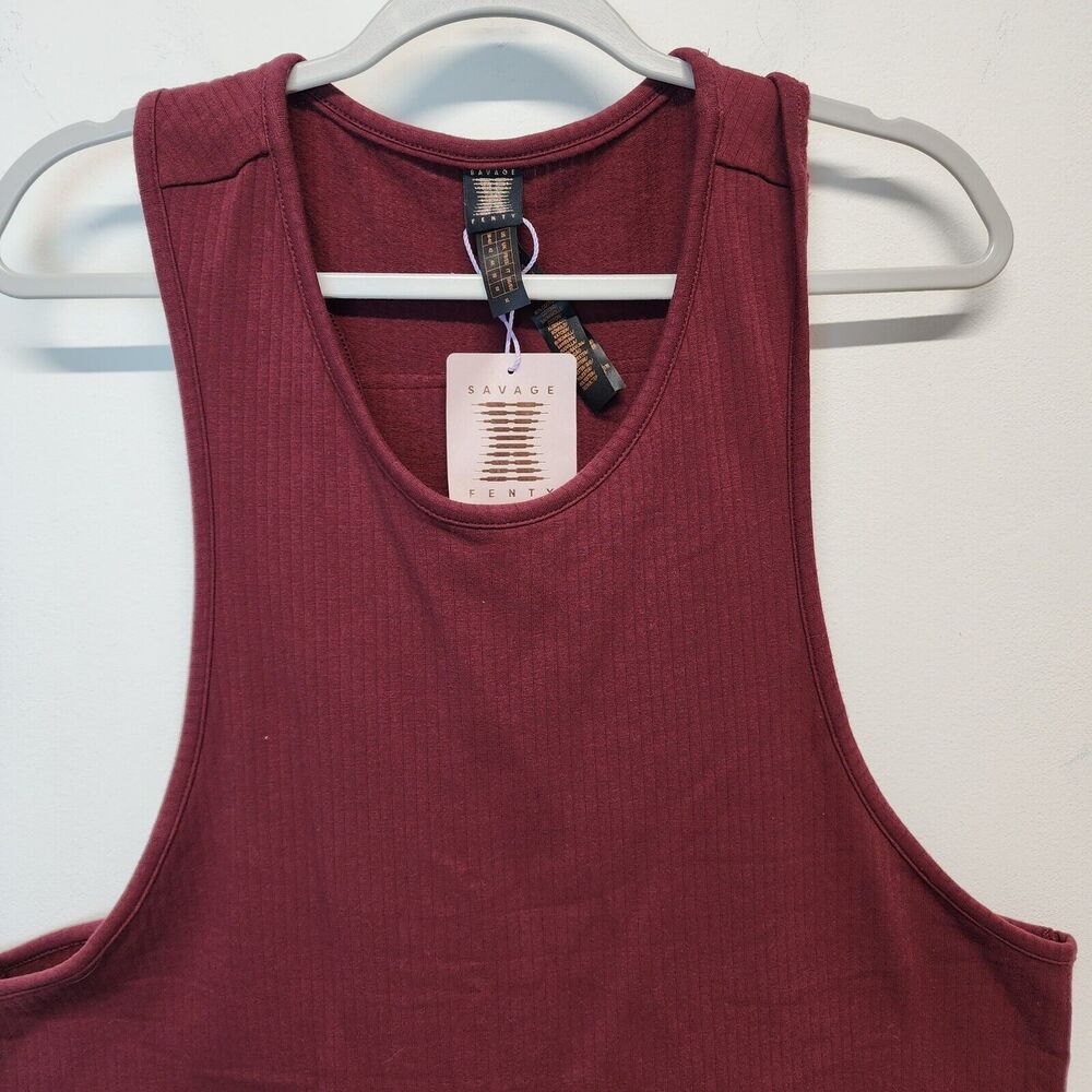Savage Fenty Mens Rib Sleep Muscle Tank Top Size XL Burgundy Racerback Comfy - Picture 5 of 11